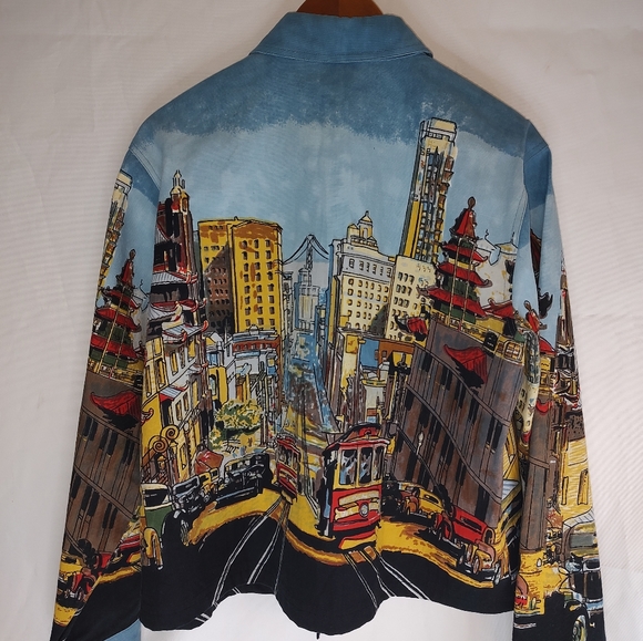 ARTSCAPES SAN FRANCISCO TROLLEY CAR DENIM COTTON WOMEN'S SIZE LARGE JACKET - Picture 2 of 3